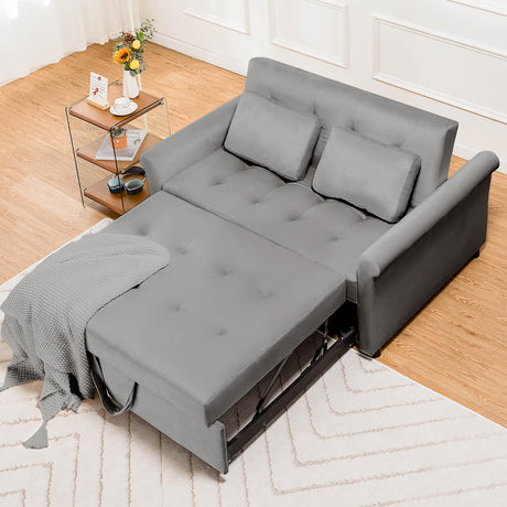COMHOMA 55" Sleeper Sofa Bed, 3-in-1 Pull Out Couch Bed with Adjustable Backrest and Pillows, Convertible Sleeper Couch for Living Room and Office (Grey) COMHOMA