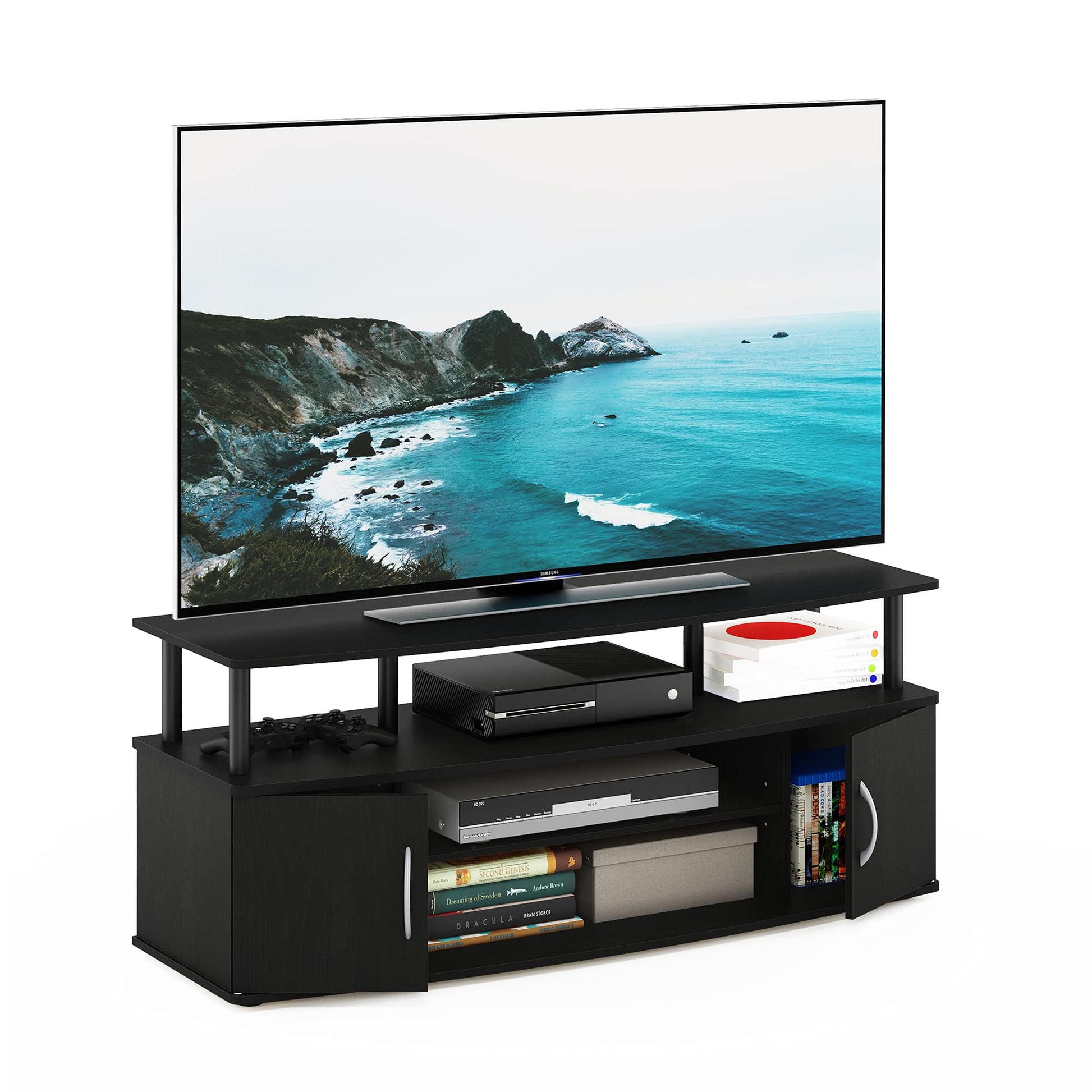 Furinno JAYA Large Entertainment Stand for TV Up to 55 Inch, Blackwood - WoodArtSupply