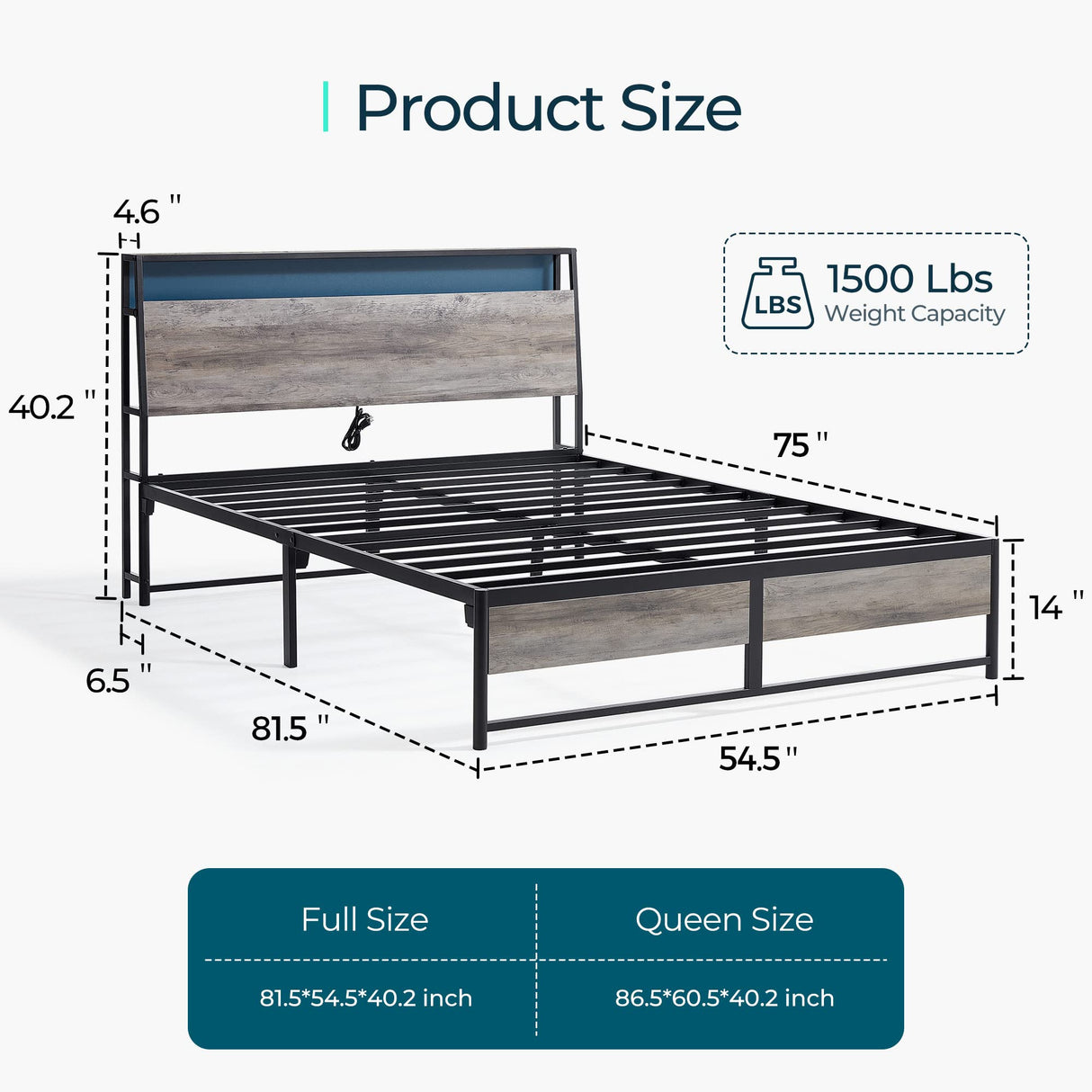 LINSY Full Bed Frame with Storage, Ergonomic Headboard, 14 inch Fast Assembly Metal Bed with Lights, Outlets & USB, Full Size, Noise Free, No Box Spring Needed, Greige LINSY