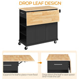 Yaheetech Rolling Kitchen Island Cart with Drop Leaf, Portable Rubberwood Breakfast Bar with Storage Cabinet, Open Shelves & Detachable Towel, 2 Drawers, Black Yaheetech