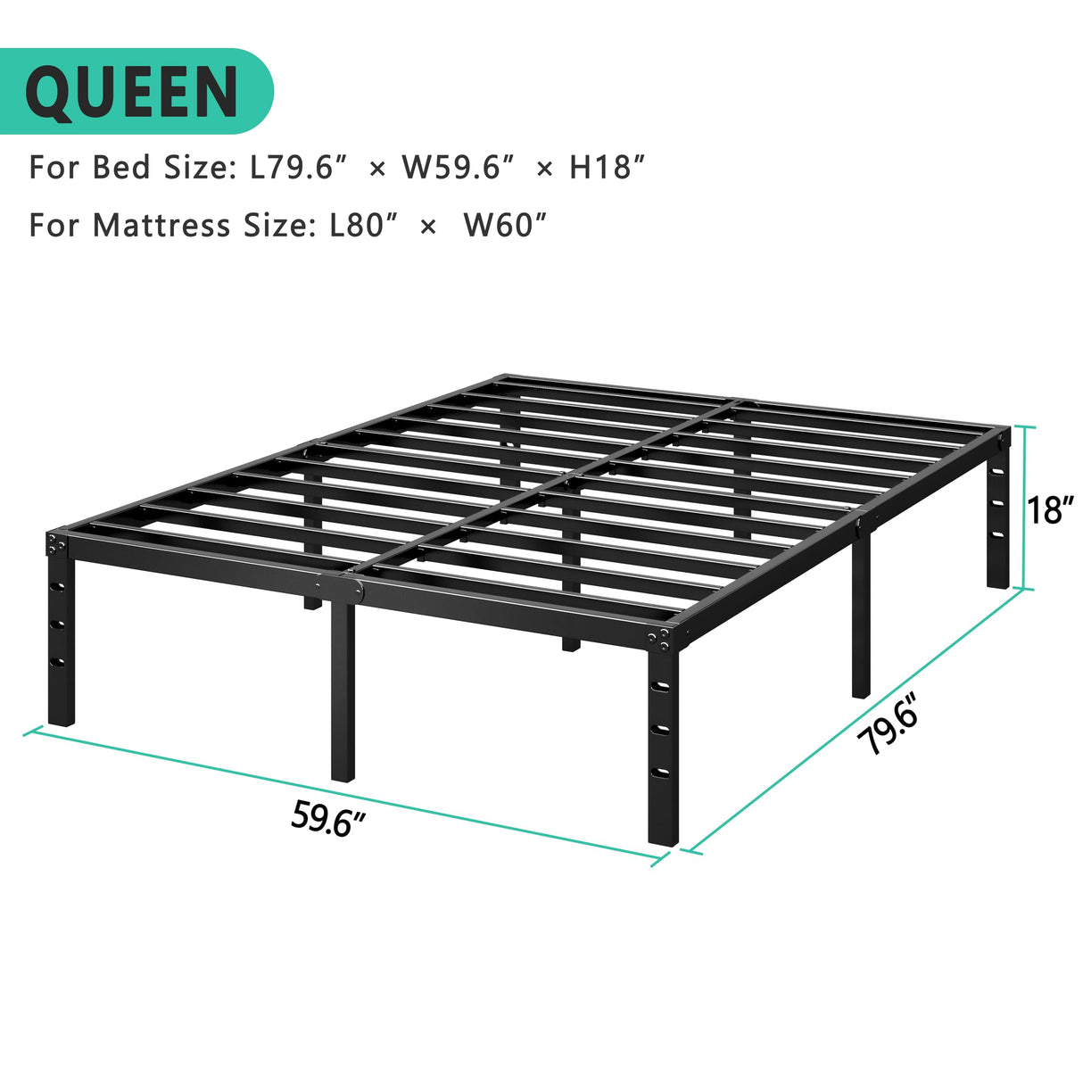 HLIPHA Metal Platform Bed Frame 14 Inch Tall,No Box Spring Needed,Queen Size Bed with Heavy Duty Strong Support Slats,Easy to Assemble,Black HLIPHA