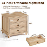 Joaxswe Farmhouse Nightstand with Charging Station, 24" Wide End Table with 3 Drawers,Natural Wood Dresser for Bedroom, Bed Side Table Chest of Drawers Cabinet,Night Stand for Living Room, Closet Joaxswe