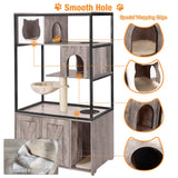 Cat Litter Box Enclosure,Hidden Litter Box Furniture with Metal Frame,Wooden Kitty House with Barn Door,Wooden Cat Washroom Furniture,Fit Most of Litter Box (Grey, M) Suumerpety