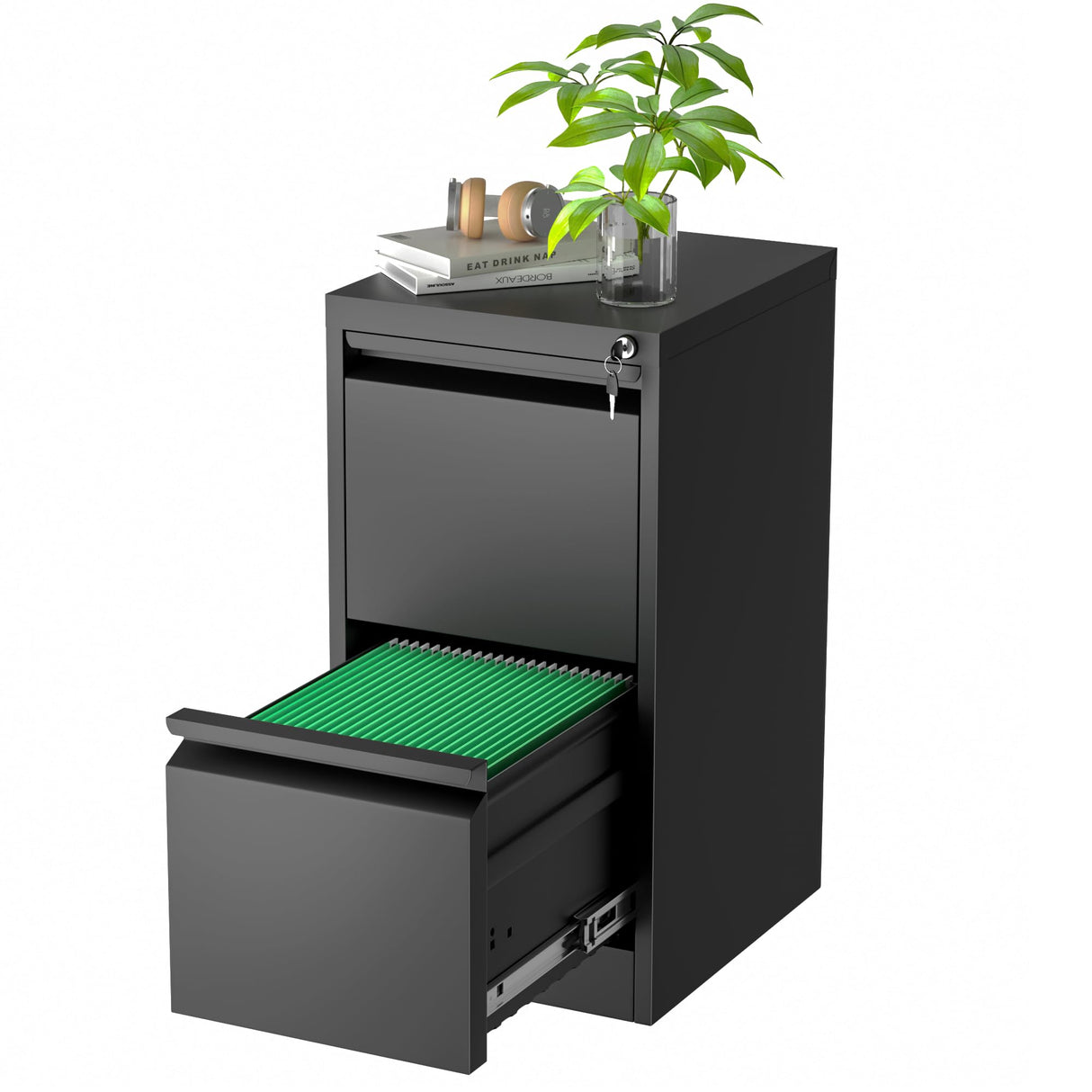 INTERGREAT 2 Drawers File Cabinet with Lock, 18" D Vertical Filing Cabinet for Home Office, Metal Black File Cabinet for Hanging Letter/F4/A4/Legal Folders, Easy Assemble INTERGREAT