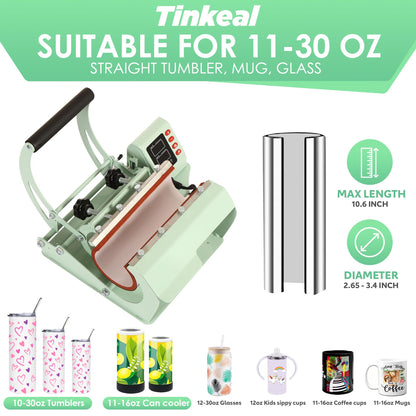 Tinkeal Tumbler Heat Press Machine for Sublimation Mug Heat Press Machine 11-30 OZ Auto Timer Heat Transfer Vinyl Mug Press with Temp&Time Setting（Green） - WoodArtSupply