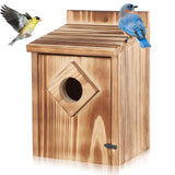 Gtongoko Bird Houses for Outside Clearance 1-3/5” Entrance Hole Wood Blue Birdhouses for Outdoors with Air Vents Easy to Clean Carbonized Wooden Nesting Box for Cardinals Swallows Finches Chickadee Gtongoko