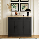 Anystyle 43.3" W Black Buffet Cabinet, Coffee Bar Cabinet with 3 Drawers & 3 Doors, Kitchen Buffet Sideboard for Living Room, Kitchen Anystyle