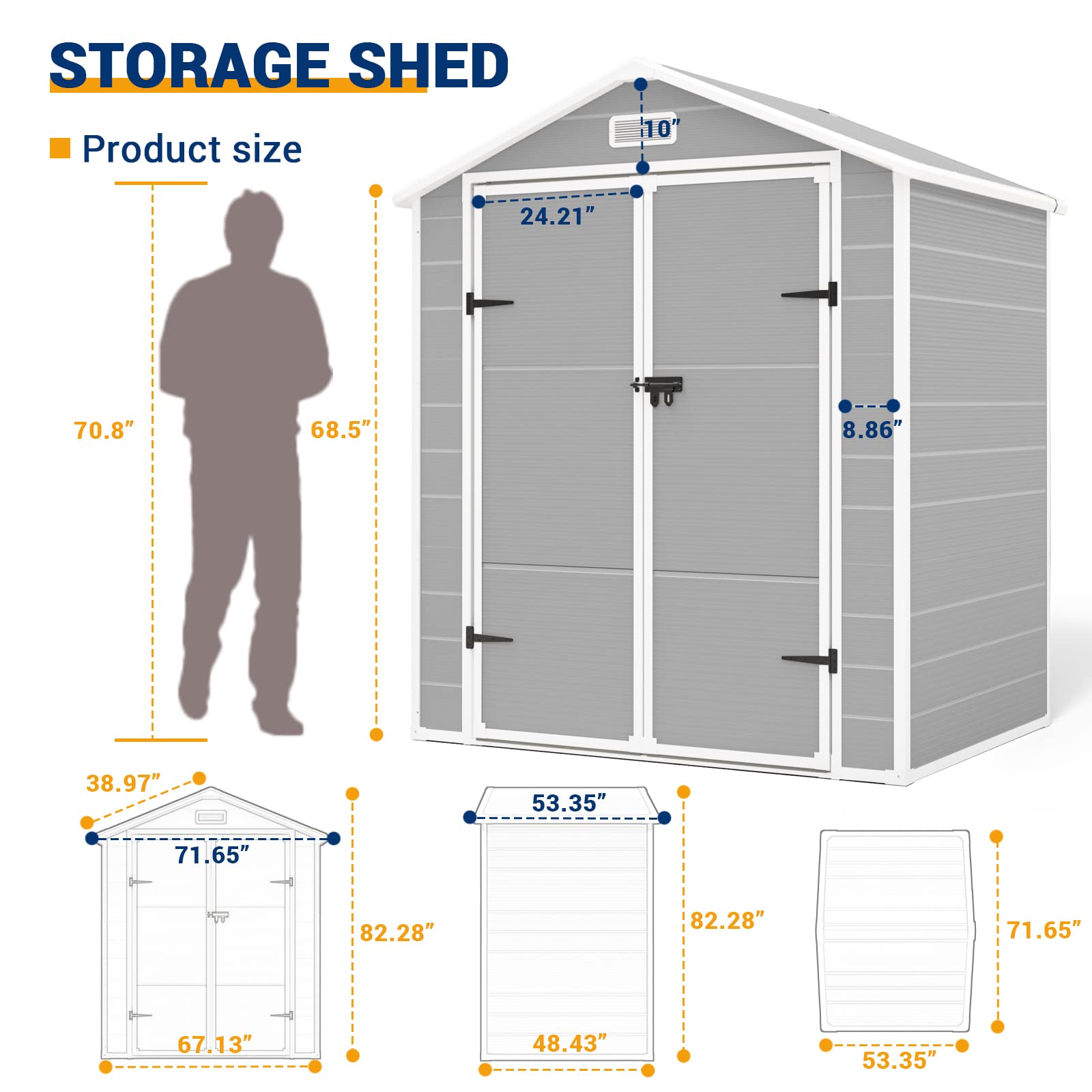 UDPATIO Outdoor Resin Storage Shed 6x4.5 FT, Plastic Garden Shed for Bike, Garbage Can, Tool, Outside Sheds & Outdoor Storage Storage Box with Lockable Door for Backyard, Patio, Lawn, Grey &  - WoodArtSupply