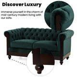 Merax Velvet Chesterfield Sofa, Retro Style Upholstered 3 Seater Leather Couch Rolled Arm for Living Room Bedroom Office, Dark Green Merax