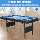 BOSTANA 5.5 ft Pool Table, Billiards Table with Balls, Cues, Chalks and Brush, Portable Foldable Pool Table Perfect for Family Game Room, Blue Black BOSTANA