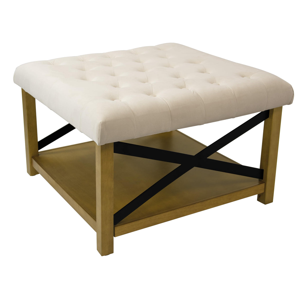 HomePop Tufted Ottoman with Wooden Storage - Cream HomePop
