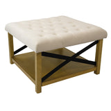 HomePop Tufted Ottoman with Wooden Storage - Cream HomePop