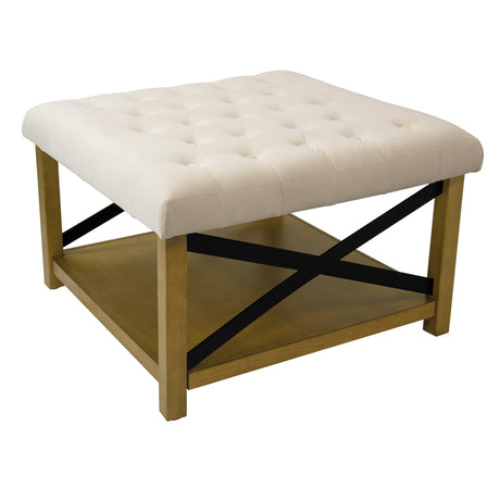 HomePop Tufted Ottoman with Wooden Storage - Cream HomePop