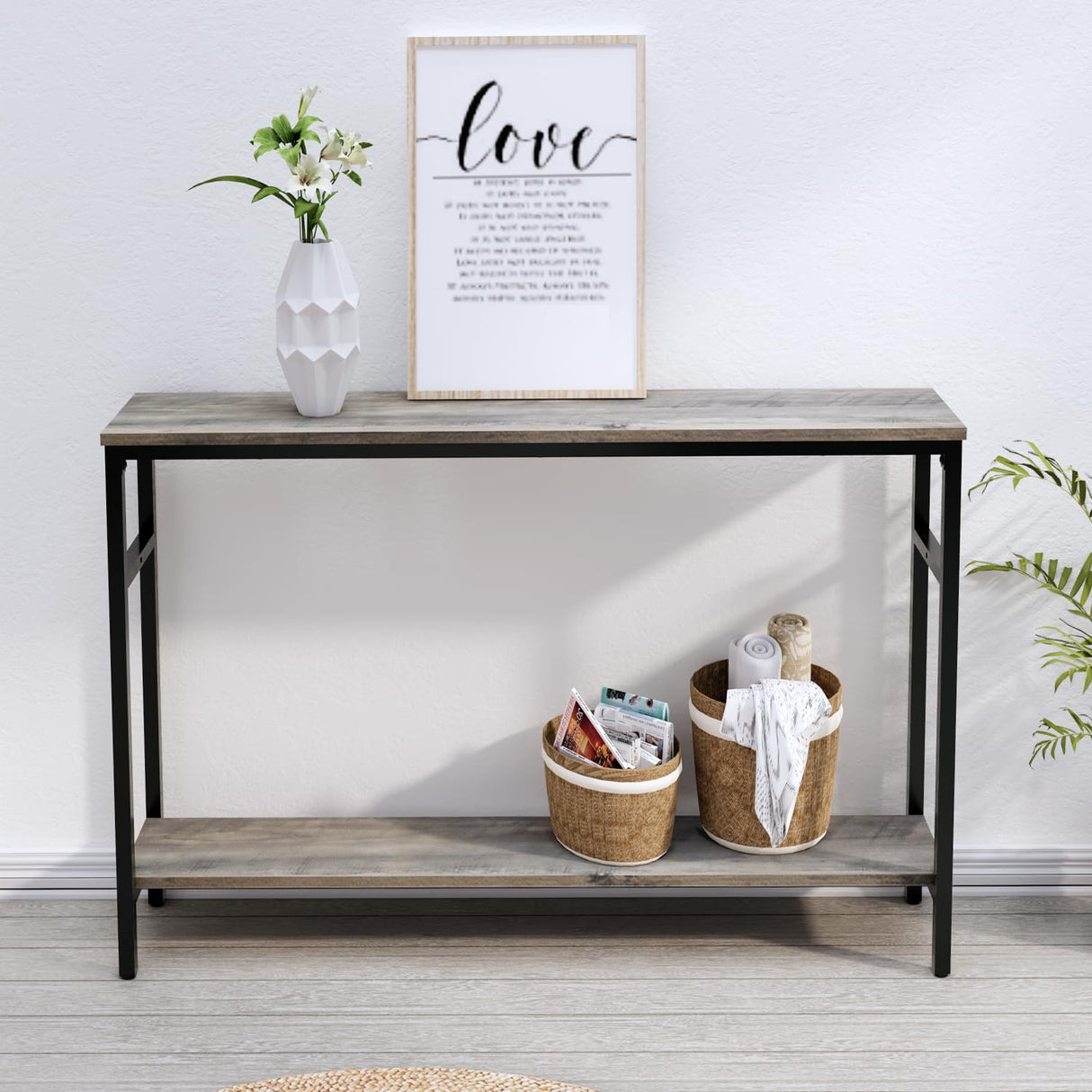 Timberer Narrow Console Table, 47 Inch Sofa Table with Adjustable Shelf, 2-Tier Long Skinny Table for Hallway, Entryway, Living Room, Foyer, Grey Timberer