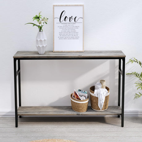 Timberer Narrow Console Table, 47 Inch Sofa Table with Adjustable Shelf, 2-Tier Long Skinny Table for Hallway, Entryway, Living Room, Foyer, Grey Timberer