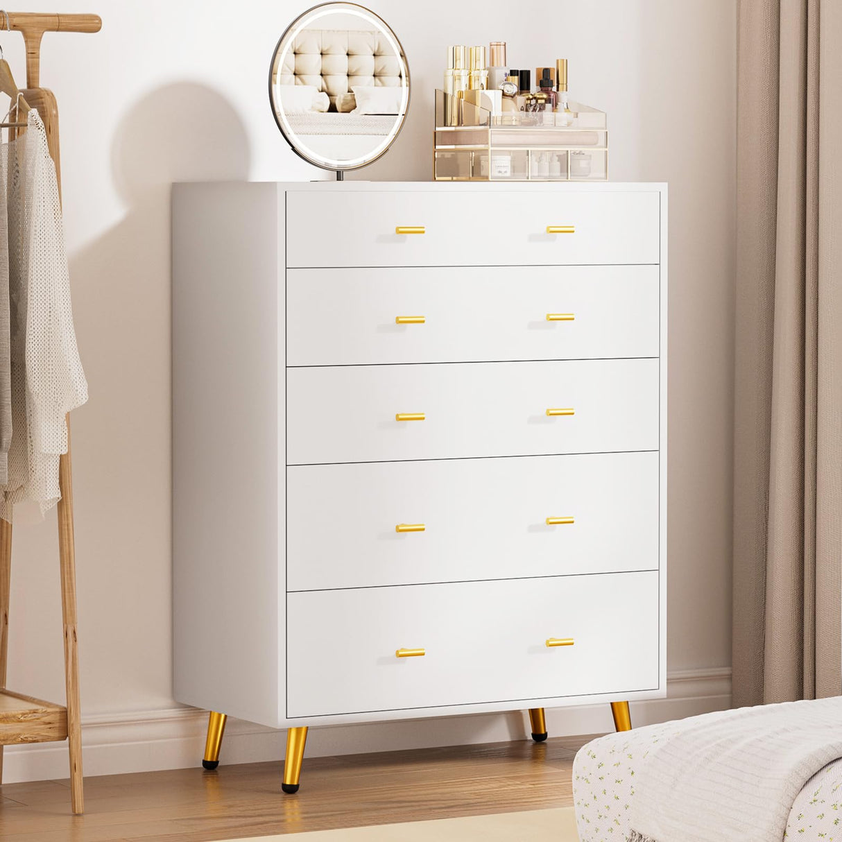 JanflyHome Closet Island with Drawers, Glass Top, Closet Island with LED Lights, Jewelry Dresser Display and Bedroom Island & Walk-in Closet Island for Bedroom, Cloakroom, White JanflyHome