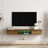 QIANYEWANG Floating TV Stand Wall Mounted with Power Outlet,Modern Wood Wall Mounted Media Console Shelf,Floating Entertainment Center for Under TV Storage for Living Room Bedroom Office,Brown QIANYEWANG