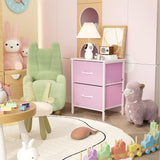 Stero Nightstand Set of 2, Kids Dresser with 2 Drawers, Steel Frame Bedside Furniture, Wood Top Fabric Night Stand, Colorful End Table for Home, Bedroom, Office, Pink Stero