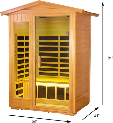 LTCCDSS Outdoor Basswood Sauna 2 Person | Far Infrared Sauna, Basswood Wisconsin, Withstand Outdoor Temp -5℉-104℉| Low EMF Sauna Room for Home-9 Low EMF Heaters-Chromotherapys-Bluetooth Speakers LTCCDSS