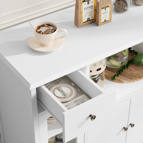 HORSTORS Storage Cabinet with 3 Doors and 1 Drawer, Buffet Cabinet Sideboard with Adjustable Shelves, Microwave Stand Cabinet for Kitchen, Dining Room, White HORSTORS