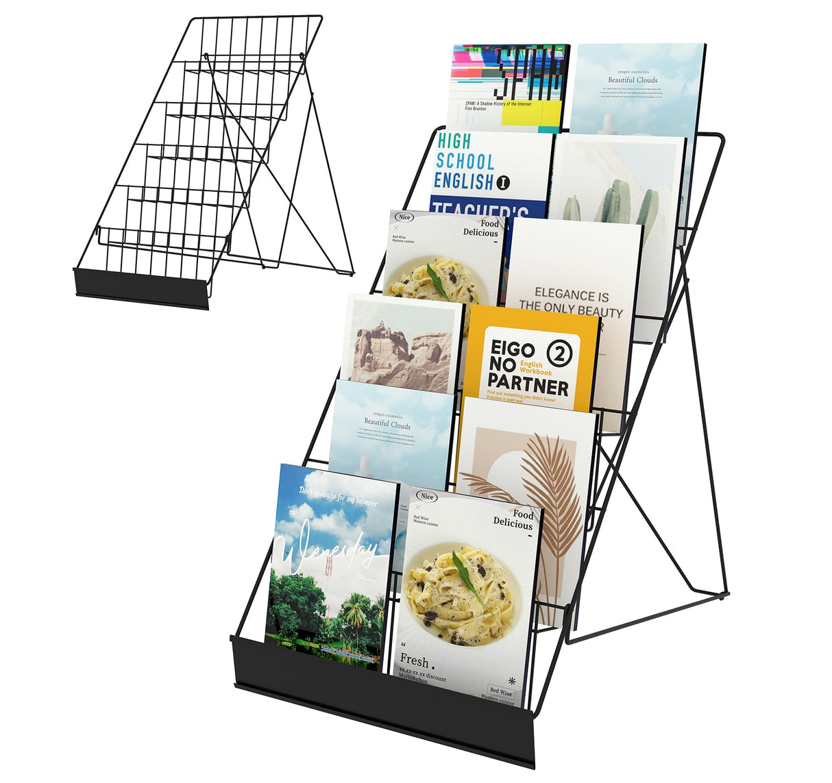 Suuiwau 6 Tier Wire Countertop Rack,18" Wide Metal Book Display Rack Magazine Rack with Sign Channel,Foldable Retail Vendor Booth Display Stand for Greeting Card,Brochure,Art Print,CD,Craft,Comic Suuiwau