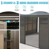 Domi 12x16FT Wall-Mounted Sunroom Gazebo, Aluminum Solarium with Galvanized Steel Sloping Roof, Detachable PC Screens, Front & 2 Side Sliding Doors, Outdoor Sun Room Lean to Gazebo for Patio Deck Lawn domi outdoor living