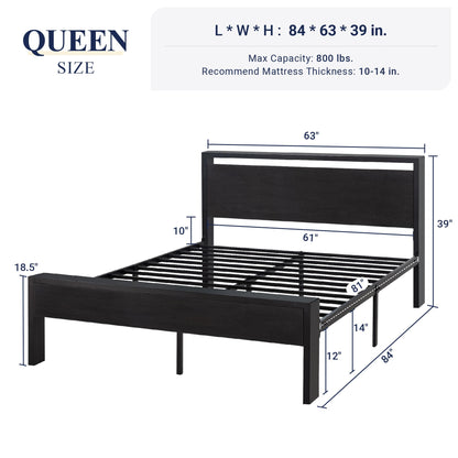 Allewie Queen Size Platform Bed Frame with Wooden Headboard and Footboard, Heavy Duty 12 Metal Slats Support, No Box Spring Needed, Under Bed Storage, Noise Free, Easy Assembly, Black Oak