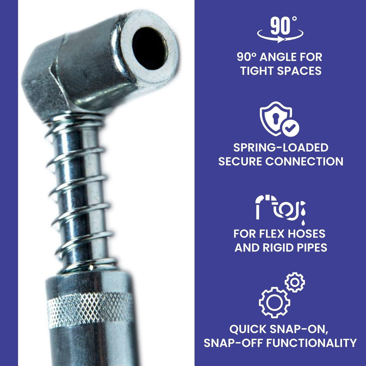 Grease Gun Coupler - 90 Degree Grease Coupler Snaps on to Grease Fittings in Tight Spaces - Joint - High Pressure Grease Nozzle Fittings - BEAU-5046 BEAUFORT