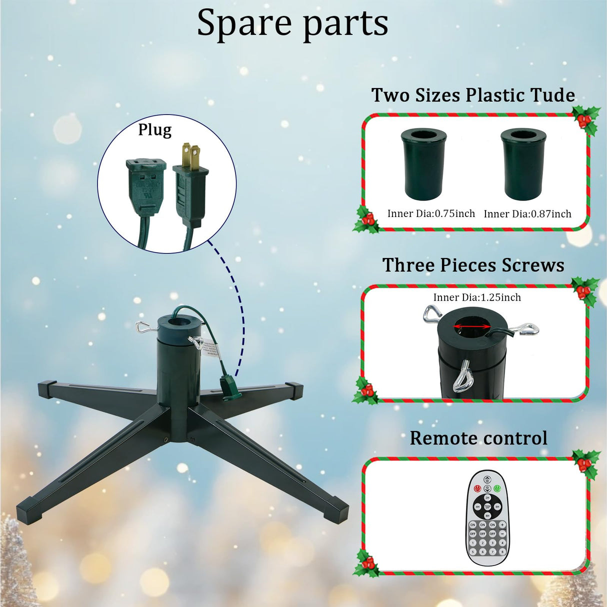 VINCONLIDY Rotating Christmas Tree Stand with Music Function, Remote Controller, Electric Iron 360 Degree Rotation for Hold Up to a 10Ft 60 to 80 Pound Artificial Christmas Tree VINCONLIDY