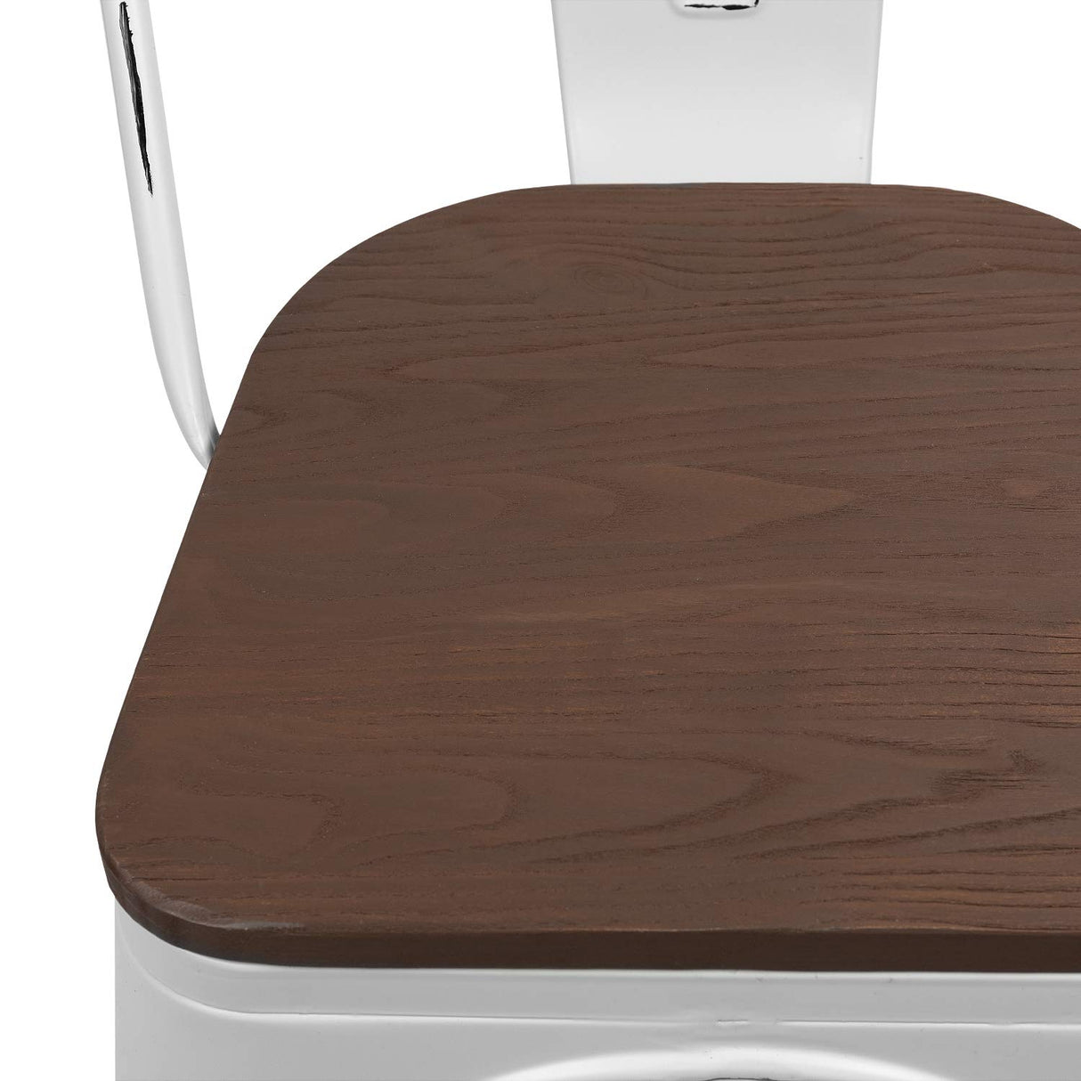 Furmax Metal Dining Chairs with Wood Seat, Indoor-Outdoor Use Stackable Chic Dining Bistro Cafe Side Metal Chairs Set of 4(White) Furmax