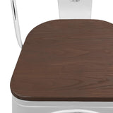 Furmax Metal Dining Chairs with Wood Seat, Indoor-Outdoor Use Stackable Chic Dining Bistro Cafe Side Metal Chairs Set of 4(White) Furmax