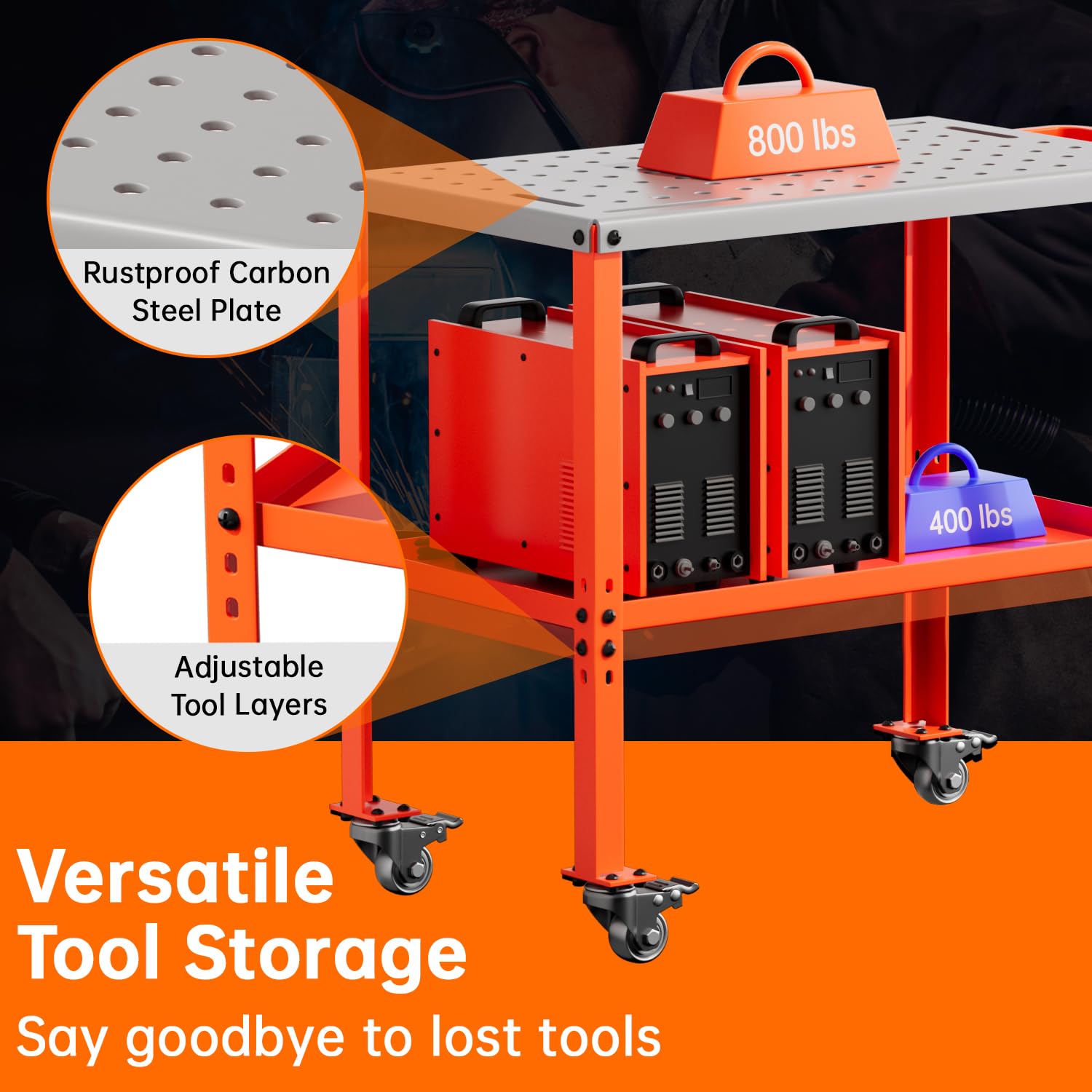 Movable Welding Table,36"x18"Welding Tool Car,Movable Welding Workbench Table,Easy Setup Portable Workbench,Heavy-Duty Load Capacity,with Tool Slots and Fixture Holes,Tool Tray - WoodArtSupply