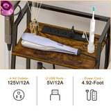 keomaisyto 3-Tier Bathroom Shelves with Power Strips, Ladder Shelf for Storage, Rustic Bathroom Stand Organizer, Display Nightstand with Space-Saving Design, Stylish Storage Solution for Home keomaisyto