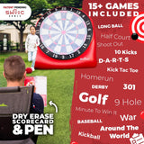 SWOOC Games - Giant Kick Darts (Over 6ft Tall) with 15+ Games Included - Jumbo Soccer Darts with Air Pump - Big Inflatable Games - Carnival Games - Giant Outdoor Games & Activities - Giant Yard Games SWOOC
