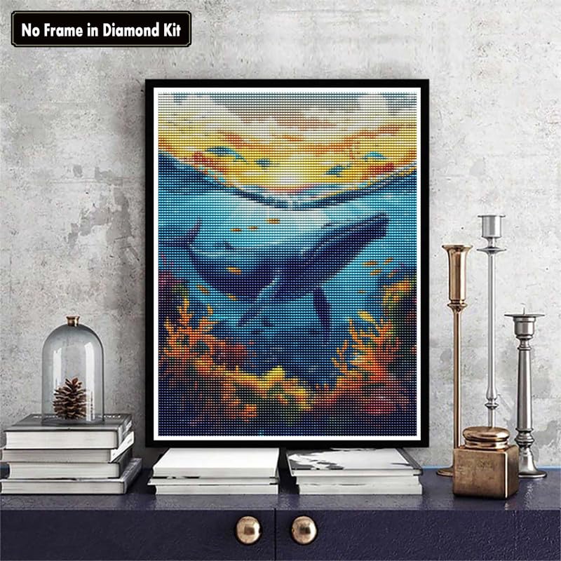 Zariocy 5D Diamond Art Kits for Adults Whale, DIY Diamond Painting Art Ocean Round Full Drill Crystal Diamond Embroidery Paintings Arts Craft for Home Office Wall Decor 12x16 inch Zariocy