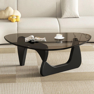 Modern Glass Coffee Table for Living Room, Mid Century Coffee Table, Small Coffee Table, Suitable for Bedroom Living Room Reception Office Tables (Black/Grey, Medium)