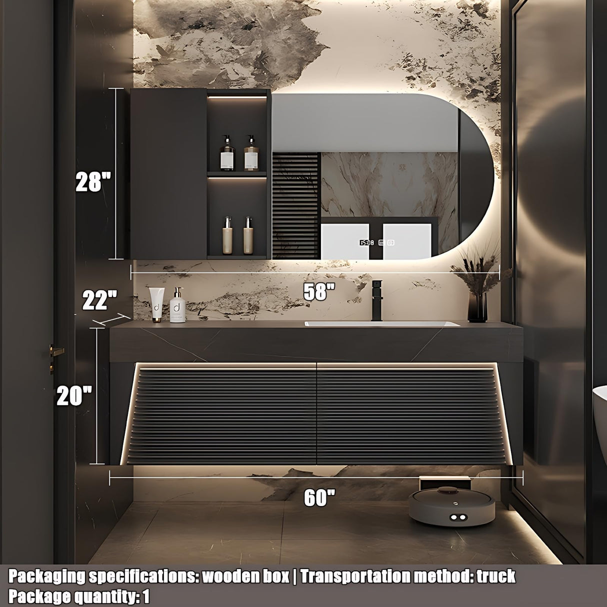 ZGNBSD Floating Bathroom Vanity - Bathroom Vanity with Sink & Smart LED Defog Mirror Cabinet | Solid Wood Luxury Bathroom Vanity | Wall Mounted Installation (Pink, 60") ZGNBSD