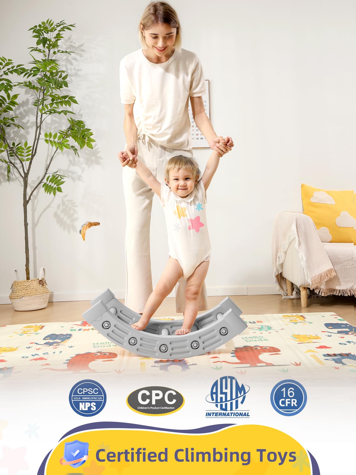 VBABY Pikler Triangle Set 9 in 1, Toddler Climbing Toys Indoor, Plastic Montessori Climbing Set, Kids Climbing Toys with Ramp, Arch & 2 Ladders, Baby Climbing Gym, White & Gray VBABY