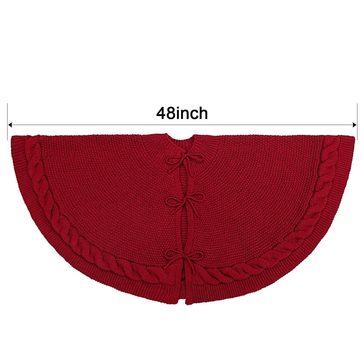 LimBridge Knitted Christmas Tree Skirt: 48 Inches Wine Red Tree Skirt, Chunky Cable Knit Thick Rustic Christmas Tree Decorations, Farmhouse Christmas Decor Xmas Holiday Home Party Decorations LimBridge