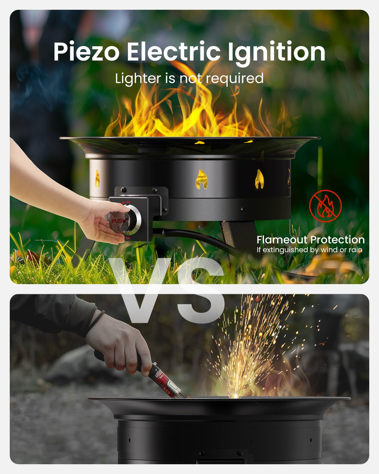 Ciays Large Propane Fire Pit 24 Inch, Gas Fire Pit with Grill Grate, Folding Legs, Hose Hooks, Propane Tank Holder, Cover & Carry Strap, CSA Certified Portable Outdoor Fire Pit for Camping, 58,000 BTU Ciays