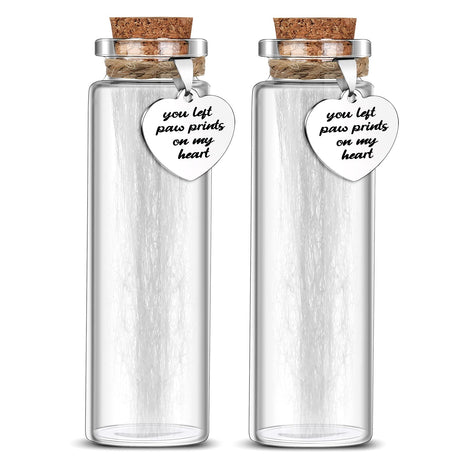 Nuenen 2 Pcs Pet Hair Glass Memorial Bottle Dog Keepsake Memorial Pet Loss Memory Sympathy Gift Vials for Hair with Heart Shape Ornaments White Organza Bags Cat Keepsake Glass for Ashes Fur Urn Nuenen