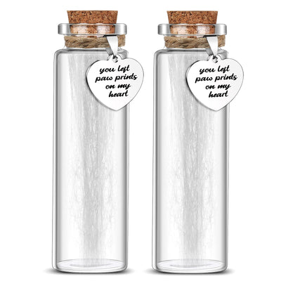 Nuenen 2 Pcs Pet Hair Glass Memorial Bottle Dog Keepsake Memorial Pet Loss Memory Sympathy Gift Vials for Hair with Heart Shape Ornaments White Organza Bags Cat Keepsake Glass for Ashes Fur Urn