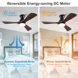 XBIBI 42 Inch Low Profile Ceiling Fan with Light and Remote, Dimmable LED Light, Quiet DC Motor Flush Mount Ceiling Fan, Wood Hugger Ceiling Fans with Lights, Indoor Outdoor Black Ceiling Fan XBIBI