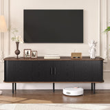 63" Modern Fluted TV Stand for TVs up to 75 Inch , Gaming Entertainment Center with Tambour Slatted Sliding Doors and Storage Cabinet, Media TV Consoles Table for Living Room, Office, Black FiveWillowise