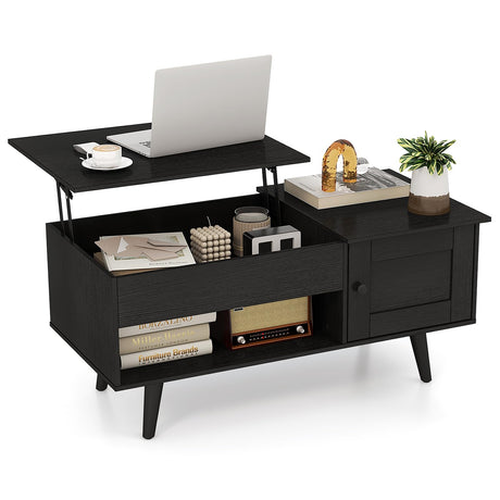 Tangkula Lift Top Coffee Table with Storage, Living Room Table with Hidden Compartment, Cabinet & Open Shelf, Flip Top Center Table, Pull up Coffee Table for Home, Office (Black) Tangkula