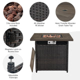 Belord 5 Pieces Patio Wicker Furniture Set - 4 Outdoor Swivel Rocker Glider Chairs with Propane Fire Pit Table, Warm Patio Conversation Set Beige Cushion Perfect for Casual Gathering Belord