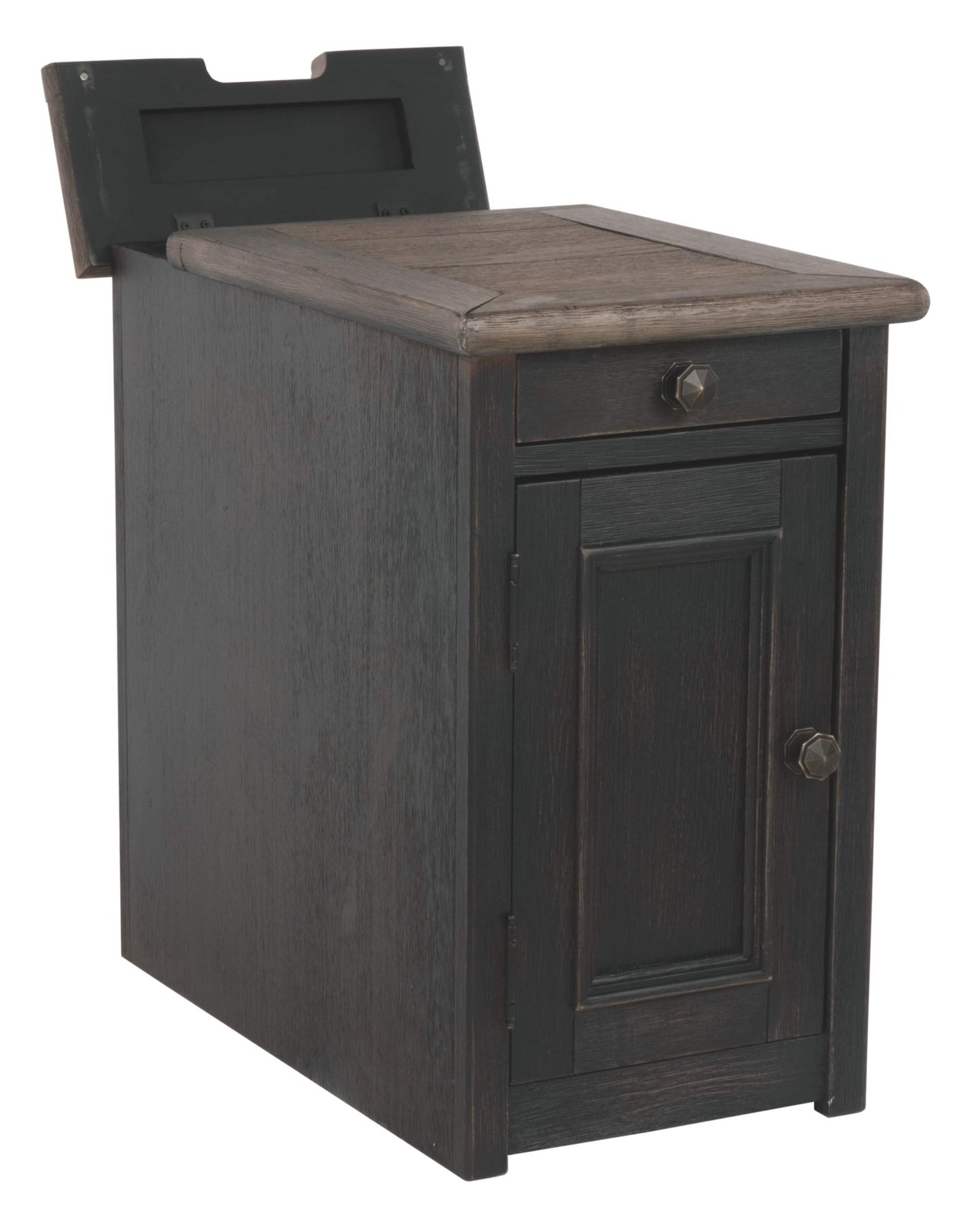 Signature Design by Ashley Tyler Creek Rustic Chair Side End Table with Pull-Out Tray & USB Ports, Brown - WoodArtSupply