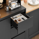 Finetones 71" Modern Black Kitchen Pantry Cabinet with LED Lights and Charging Station finetones