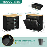 YITAHOME Drop Leaf Kitchen Island with Double Tilt Out Trash Cabinet, Rolling Kitchen Trash Recycling Cabinet with Power Outlet, Drawers, 20 Gallon Garbage Bin Storage for Kitchen Dining Area, Black YITAHOME