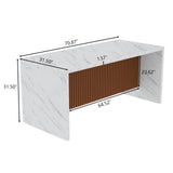 71" Large Imitation Marble Dining Table for 6-8 People, Island Table with LED Lights, Mordern Marble Stripes Kitchen Dining Table with Grille design for Dining Room, Home, Office, Living Room（white） Gyfimoie